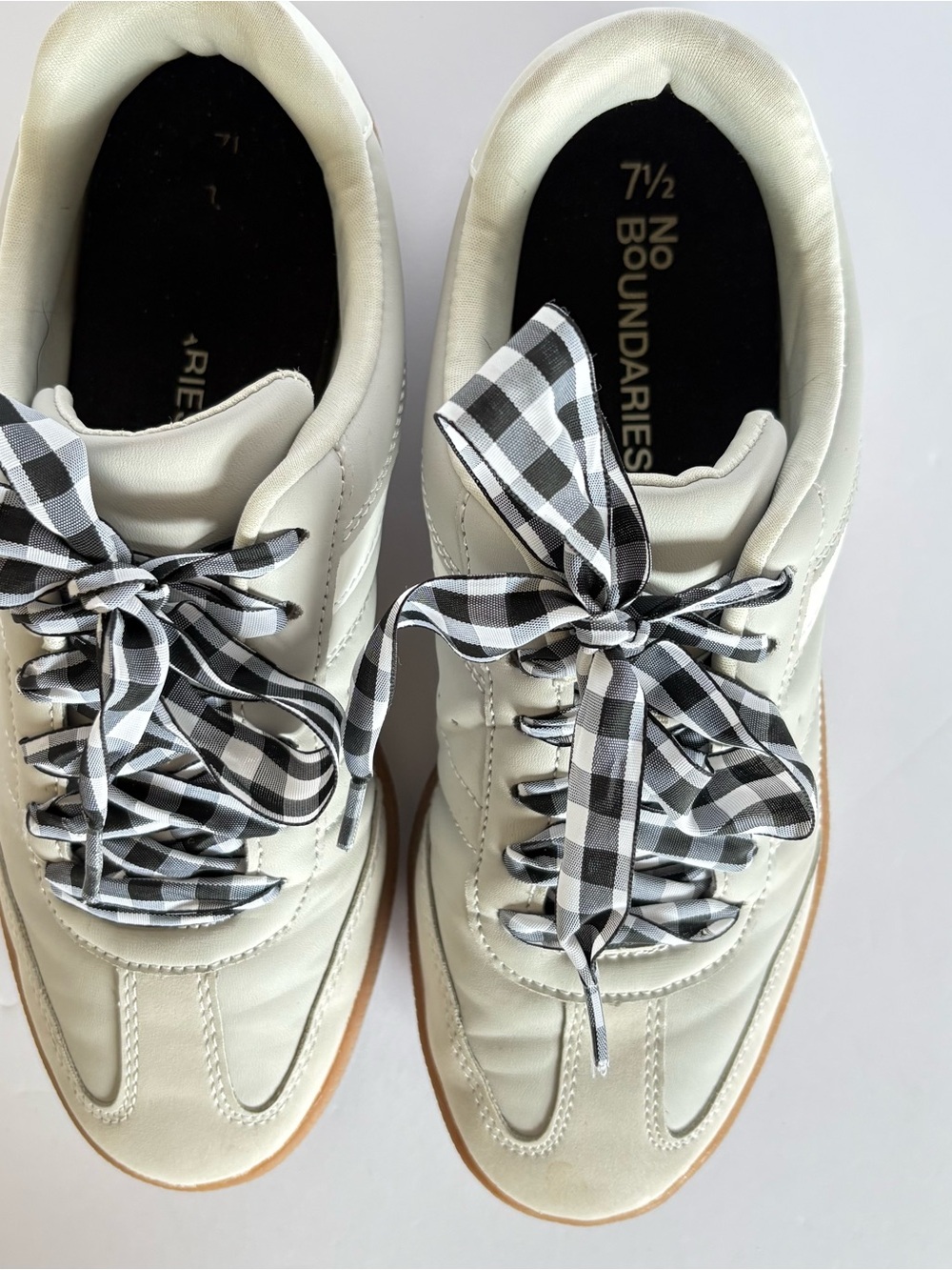 Gingham‎ Lace Sneakers Retro Gum Sole Casual Preppy Picniccore Retro - Picture 4 of 6
